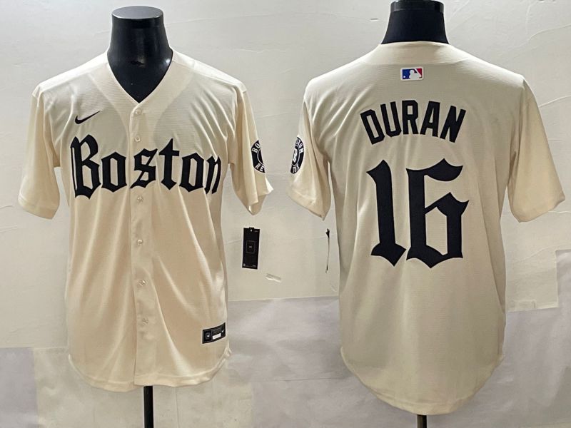 Men 2025 Boston Red Sox #16 Duran Cream Five generations Joint Name Nike MLB Jersey style 1->boston red sox->MLB Jersey